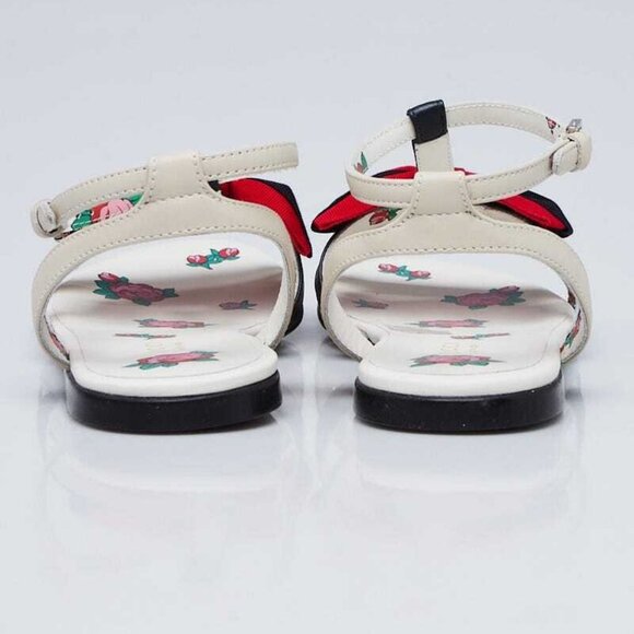 Gucci White/Blue Leather Vintage Web Bow T-Strap Open Toe Sandals Size 4.5/35 - Picture 4 of 5